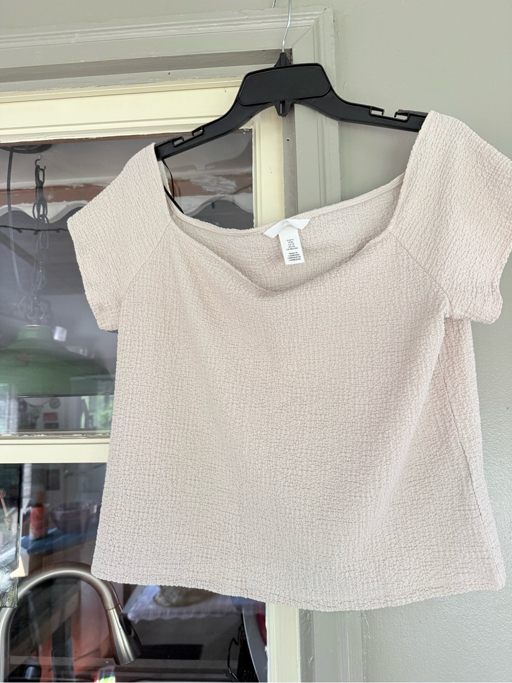 H&M Short Sleeve Textured Boatneck Top — Light Beige